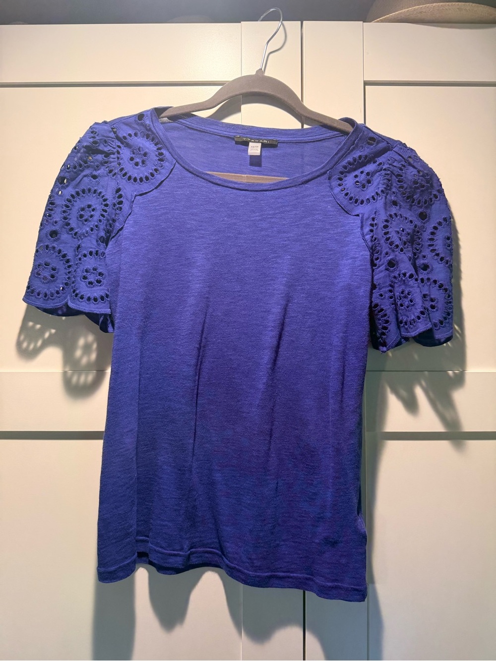 T Tahari Royal Blue Eyelet Short Sleeve Tee